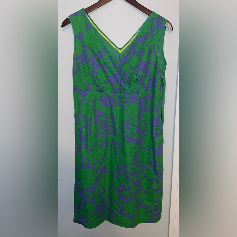 Boden Green and Blue Floral V-Neck Dress